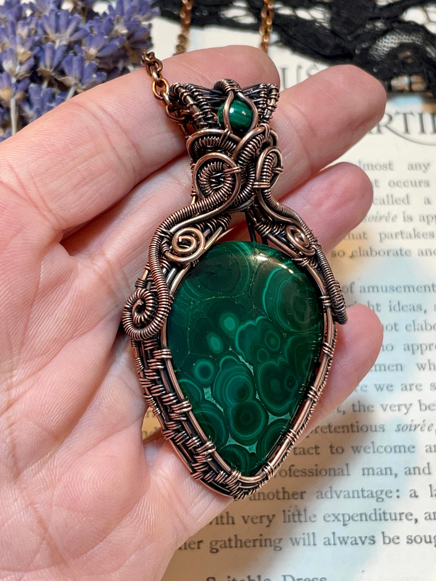 Malachite Amulet in Copper