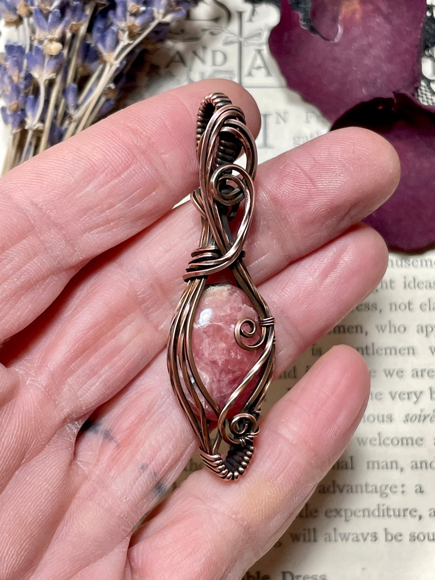 Rhodochrosite Pendant in Copper