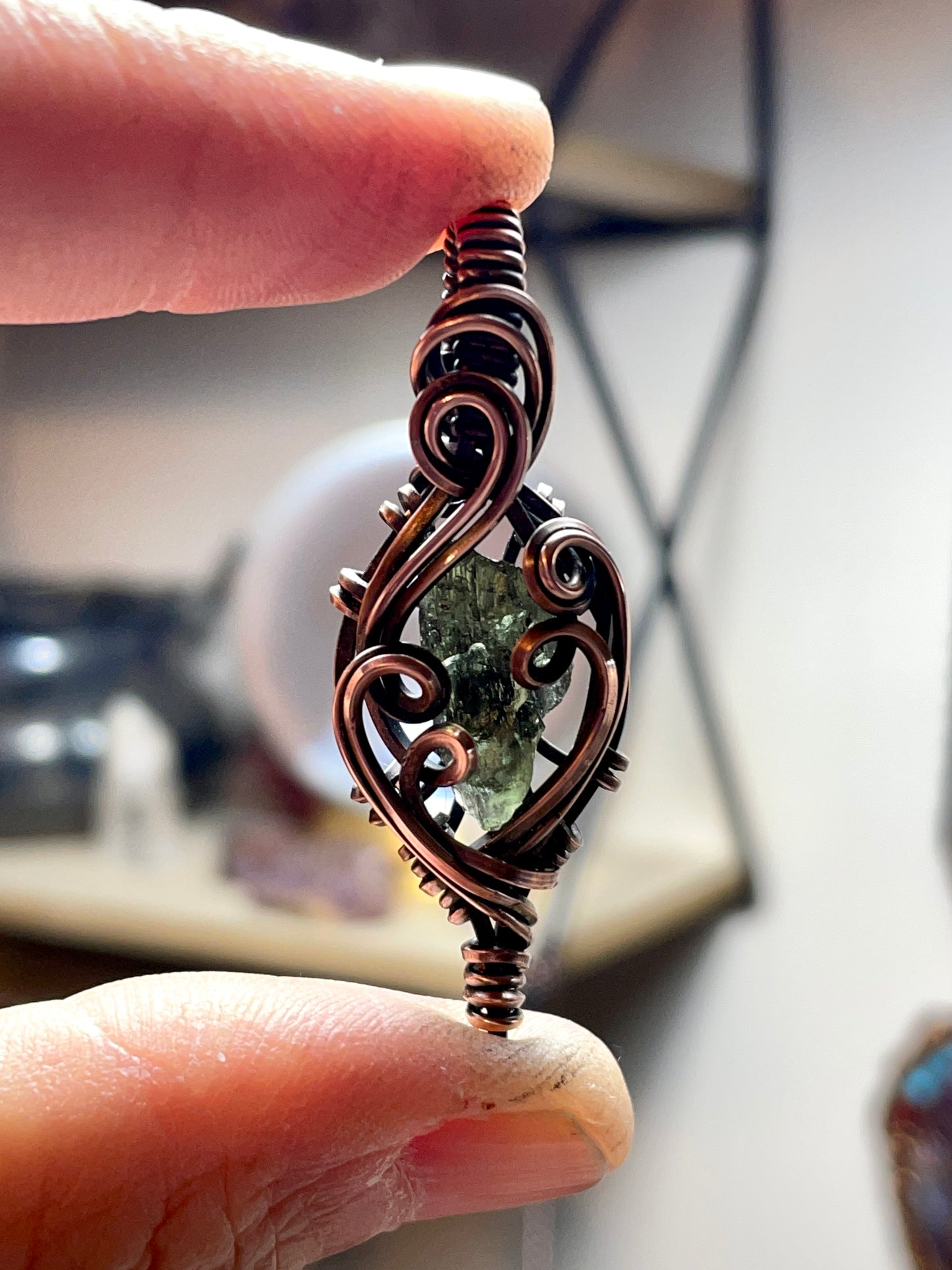 Moldavite (Natural Raw Moldavite) Pendant in Copper