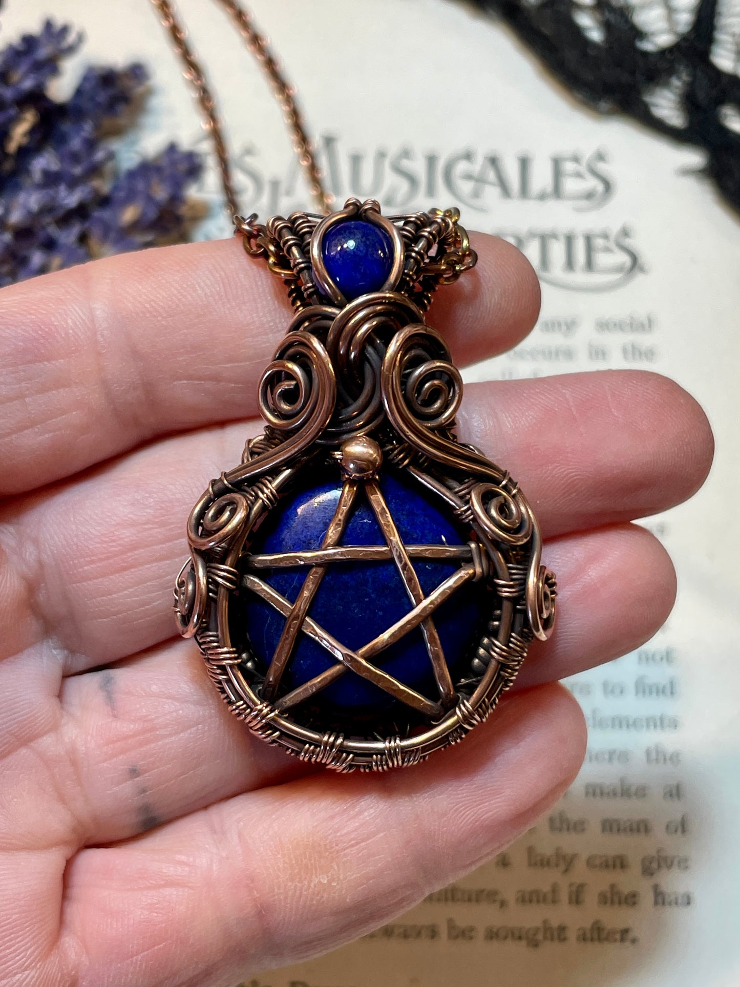 Lapis Lazuli Pentacle Pendant in Copper