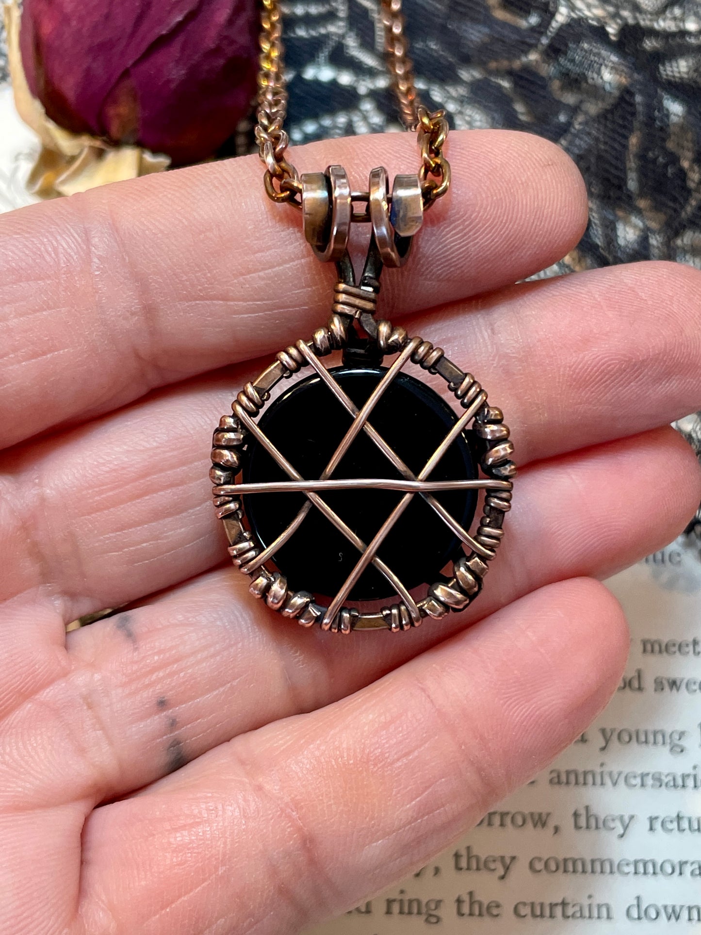 Onyx Pentacle Pendant in Copper