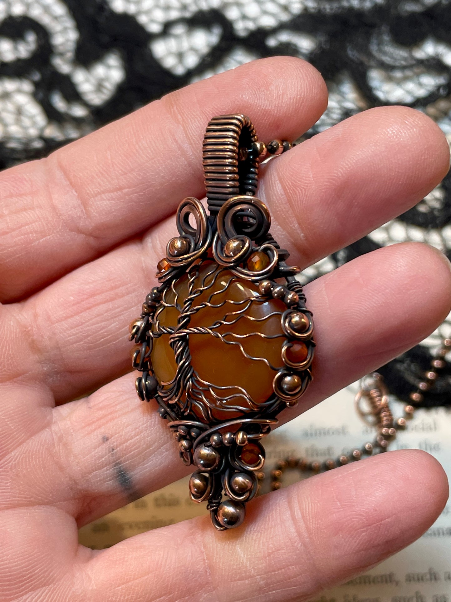 Carnelian Tree of Life Pendant in Copper