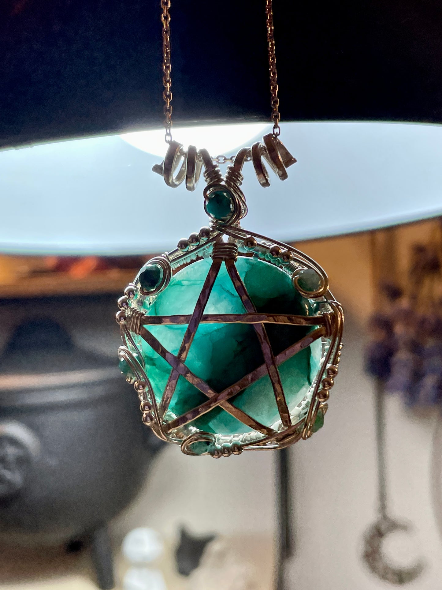 Chrysocolla Quartz Pentacle Pendant in Sterling Silver