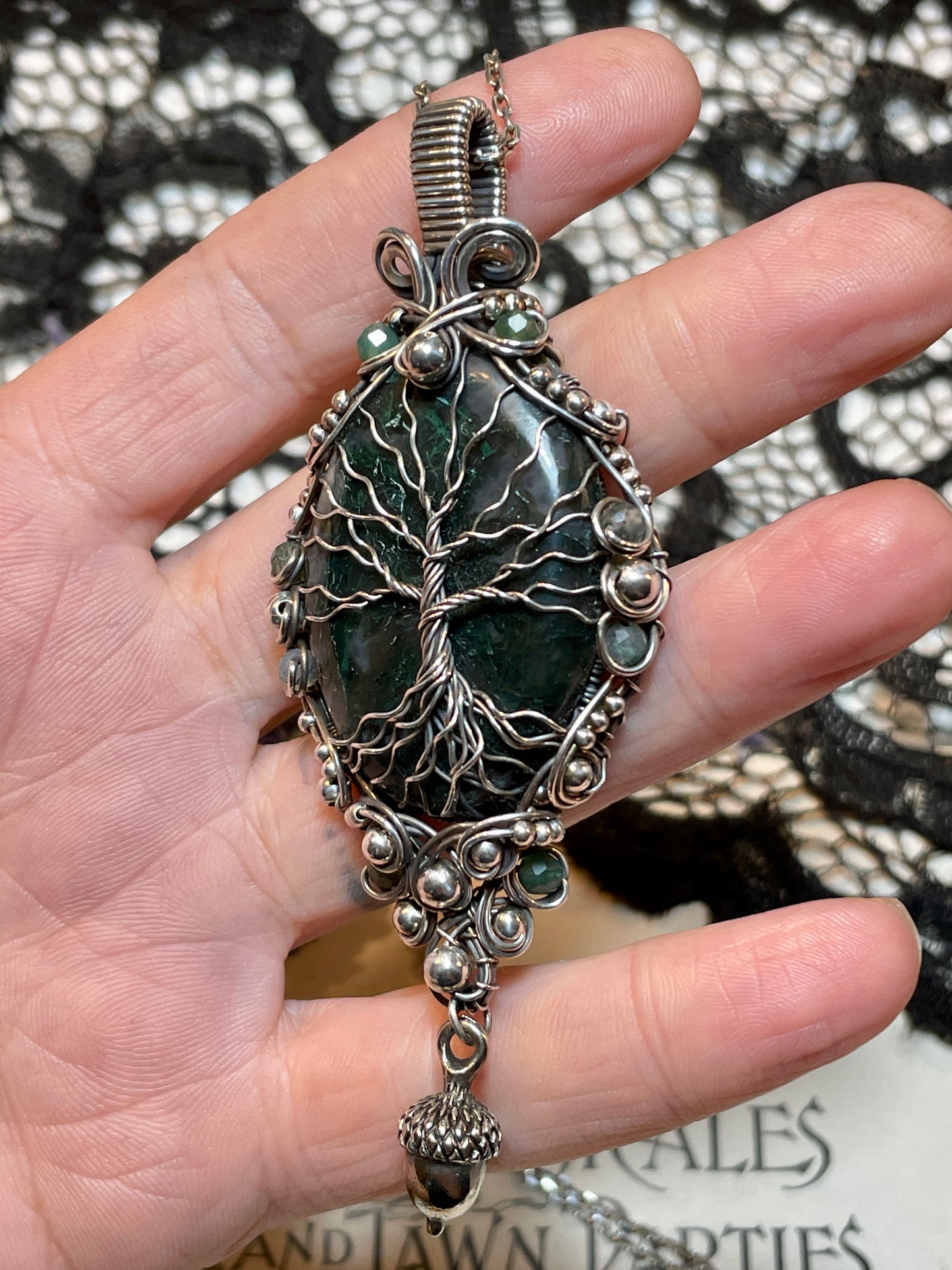 Moss Agate Tree of Life Amulet in Sterling Silver