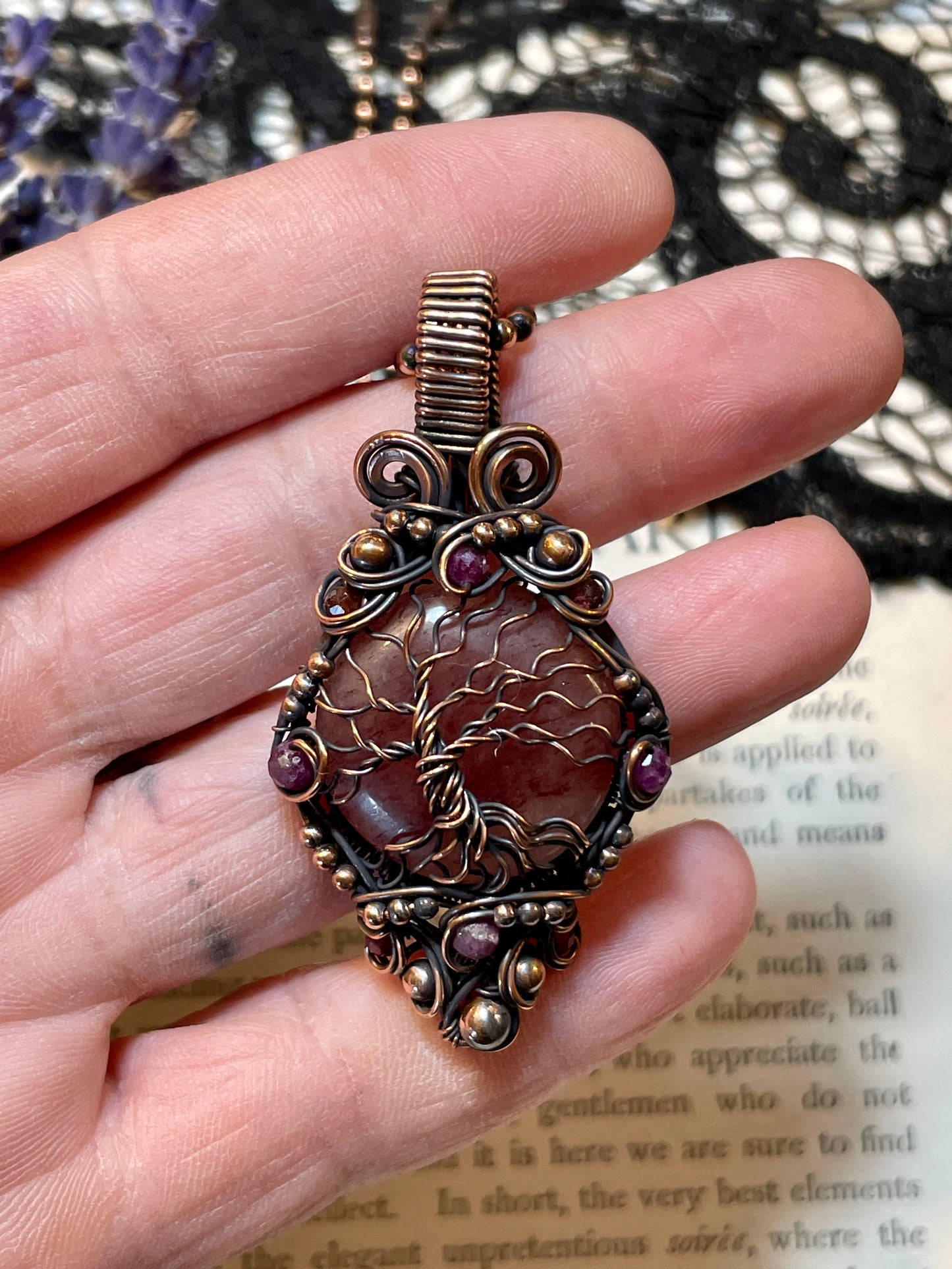 Aventurine (Red Aventurine) Tree of Life Pendant in Copper