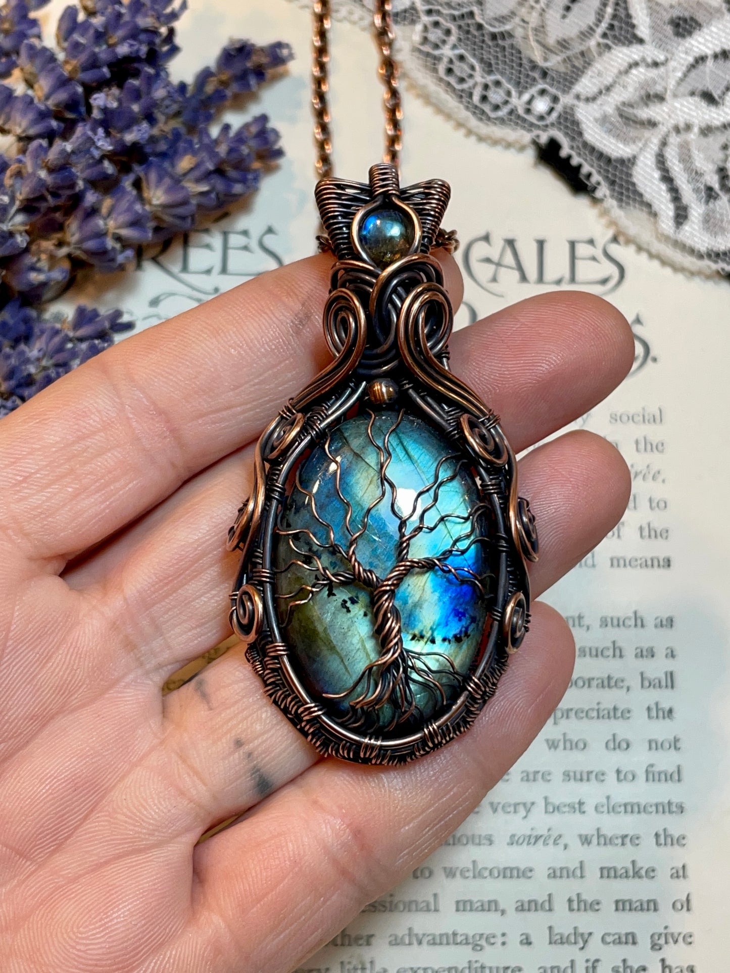 Labradorite Tree of Life Amulet in Copper