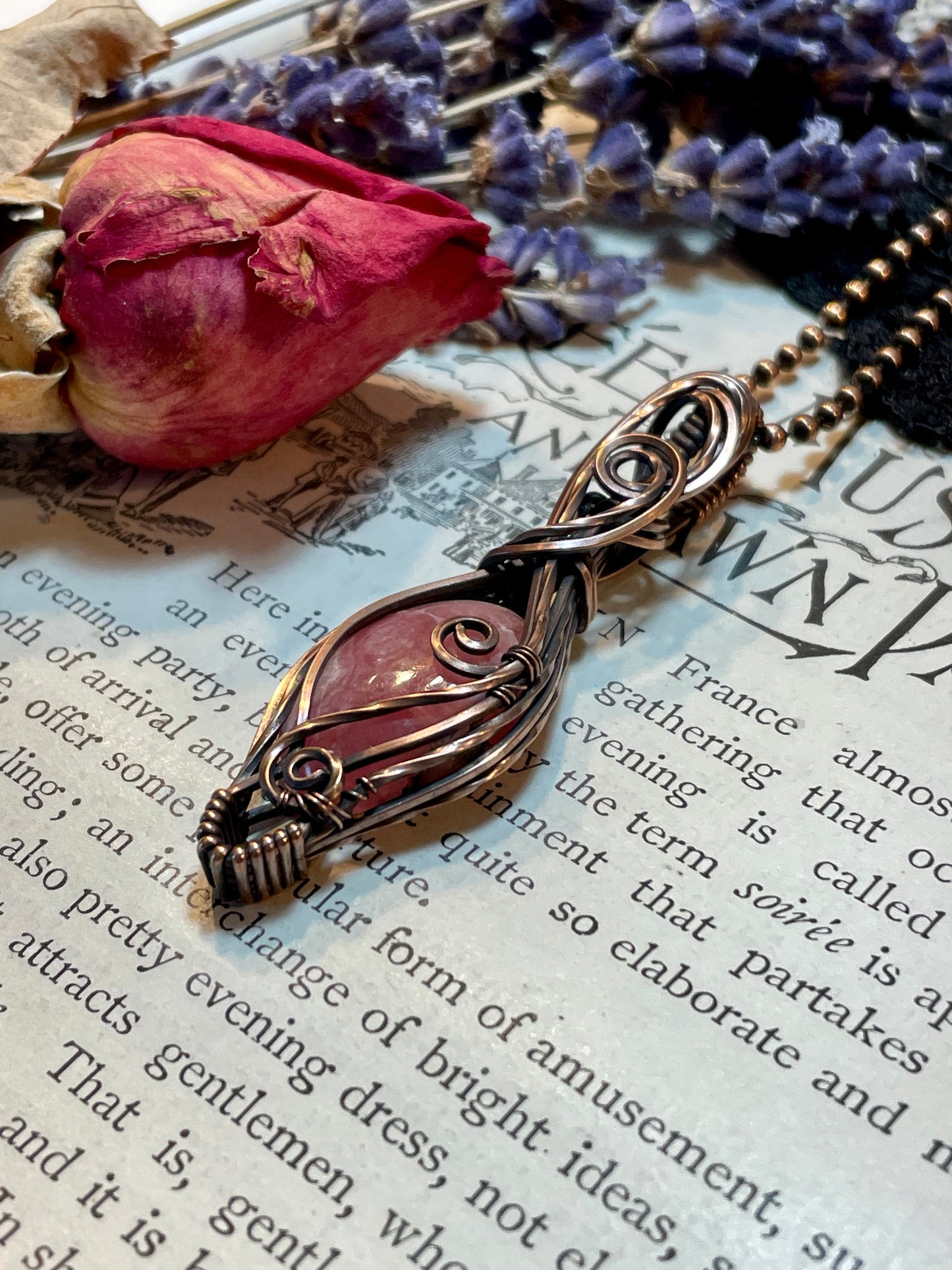 Rhodochrosite Pendant in Copper