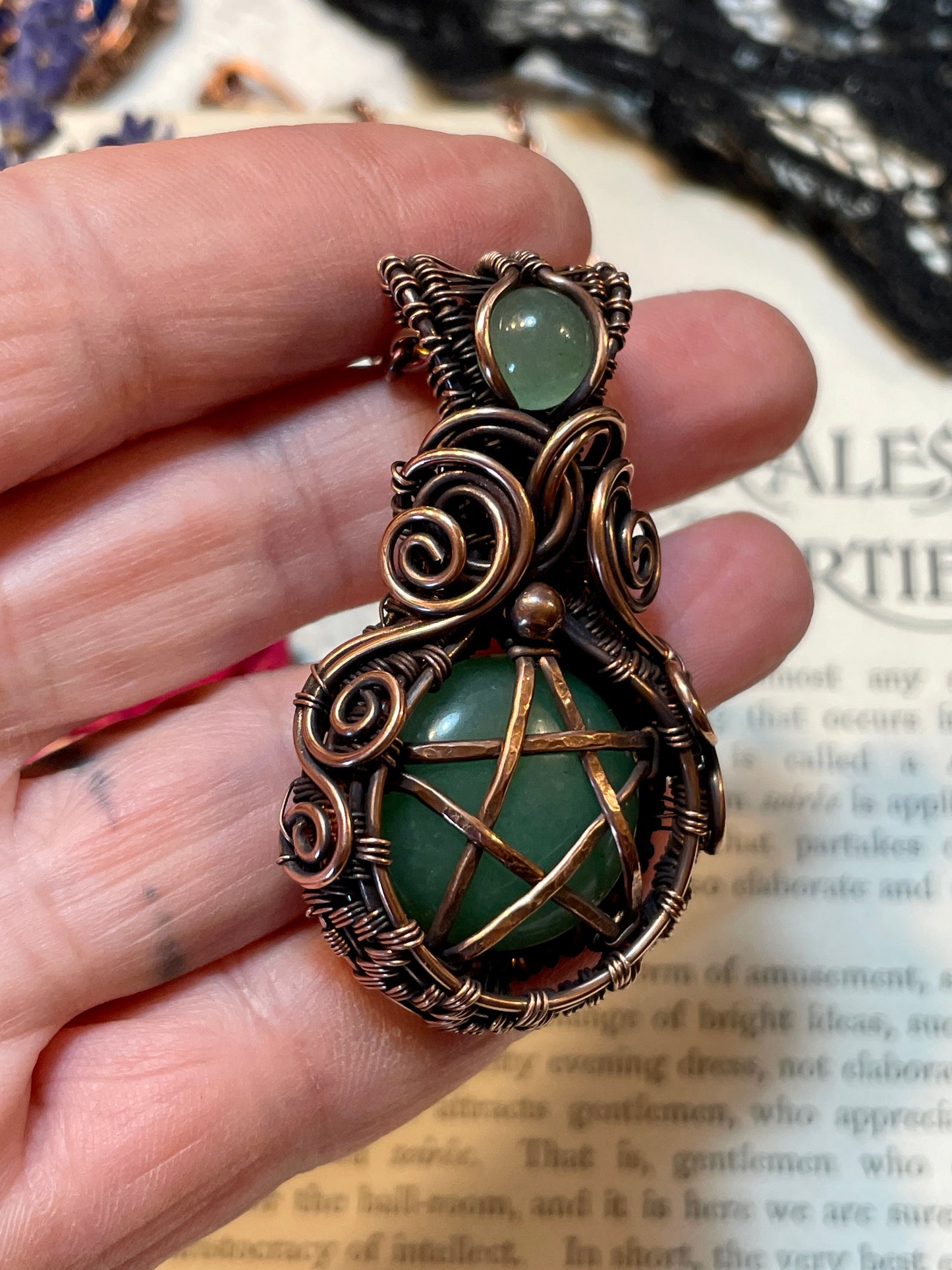 Aventurine (Green Aventurine) Pentacle Pendant in Copper