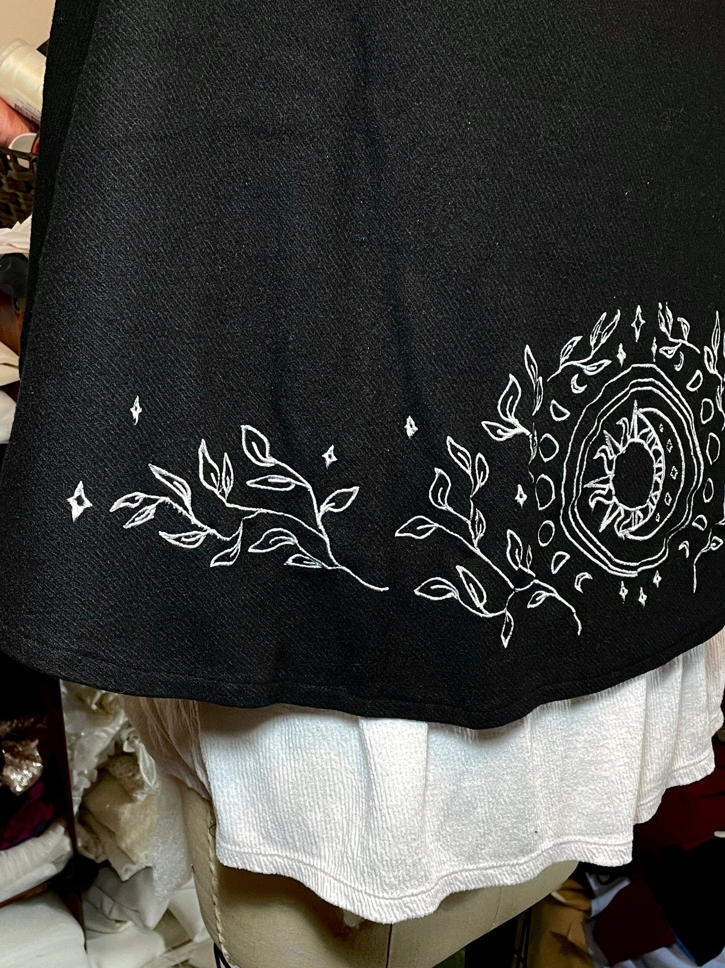 Celestial Black Wool Capelet in Silver