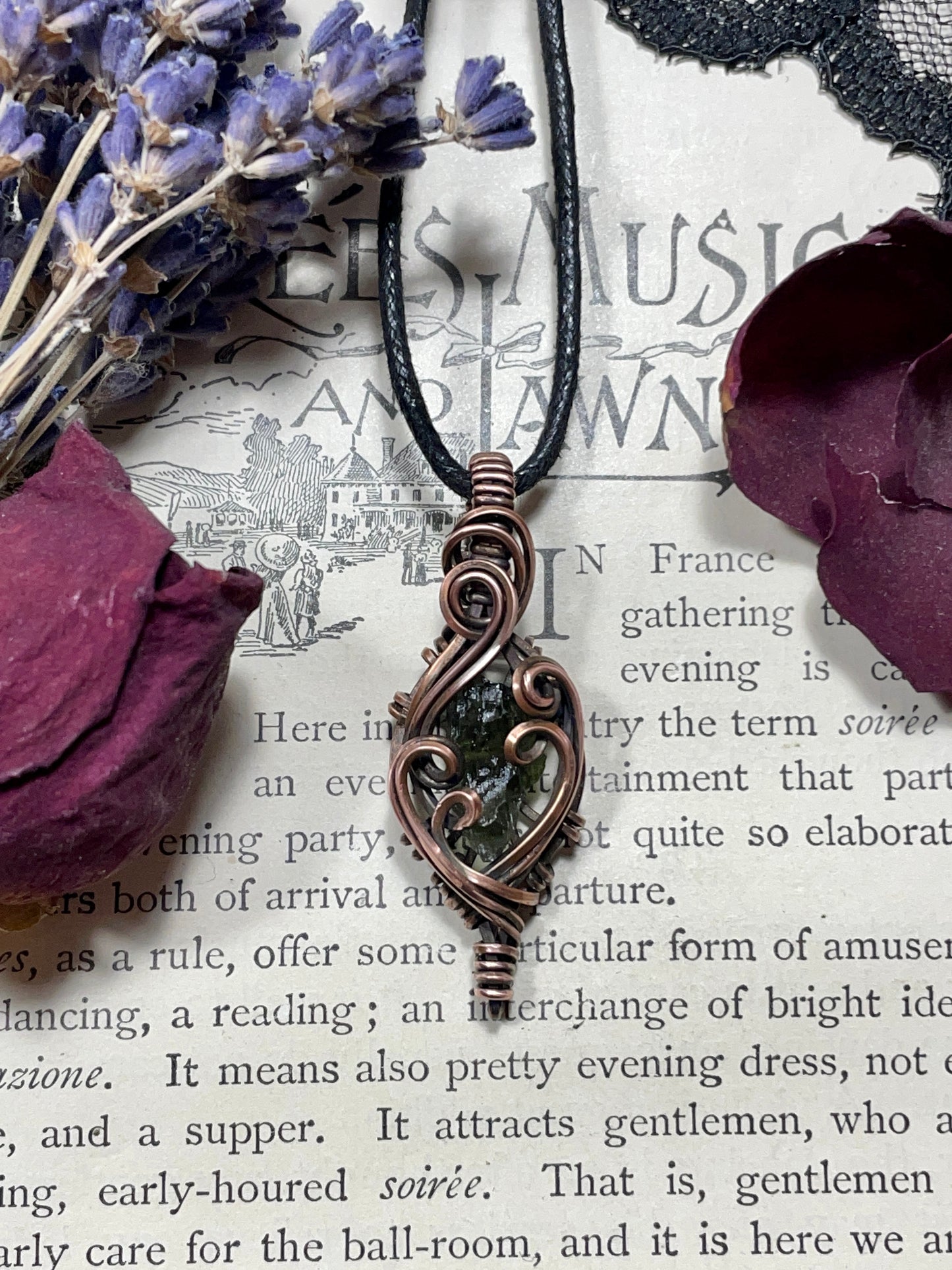 Moldavite (Natural Raw Moldavite) Pendant in Copper