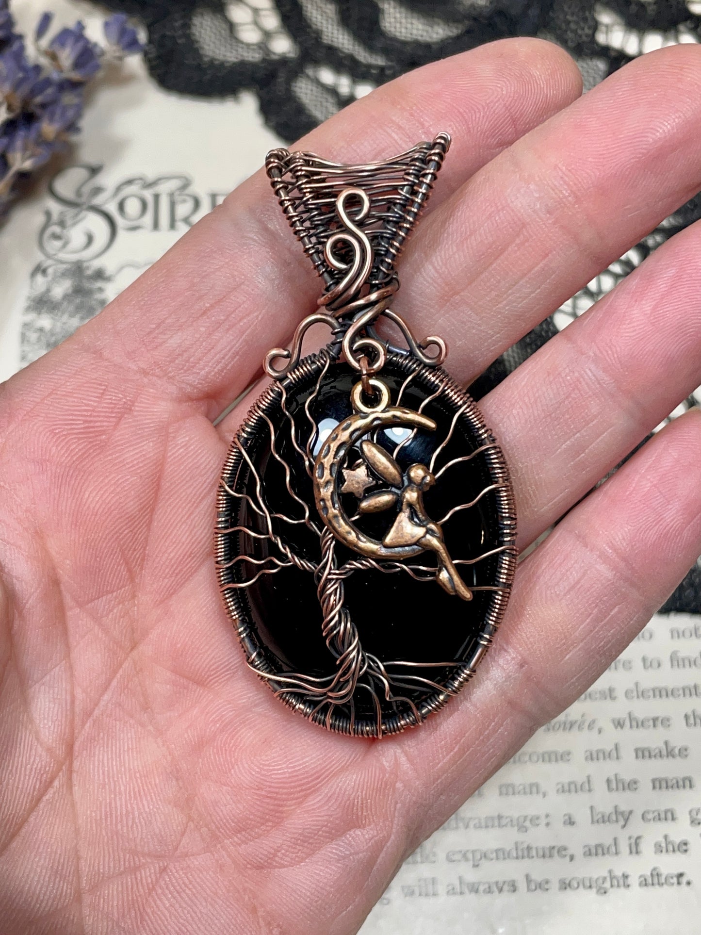 Onyx Tree of Life Pendant in Copper