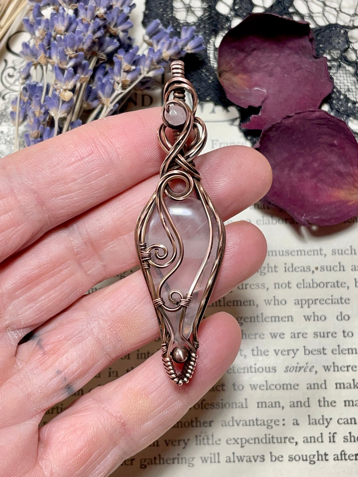 Rose Quartz Pendant in Copper