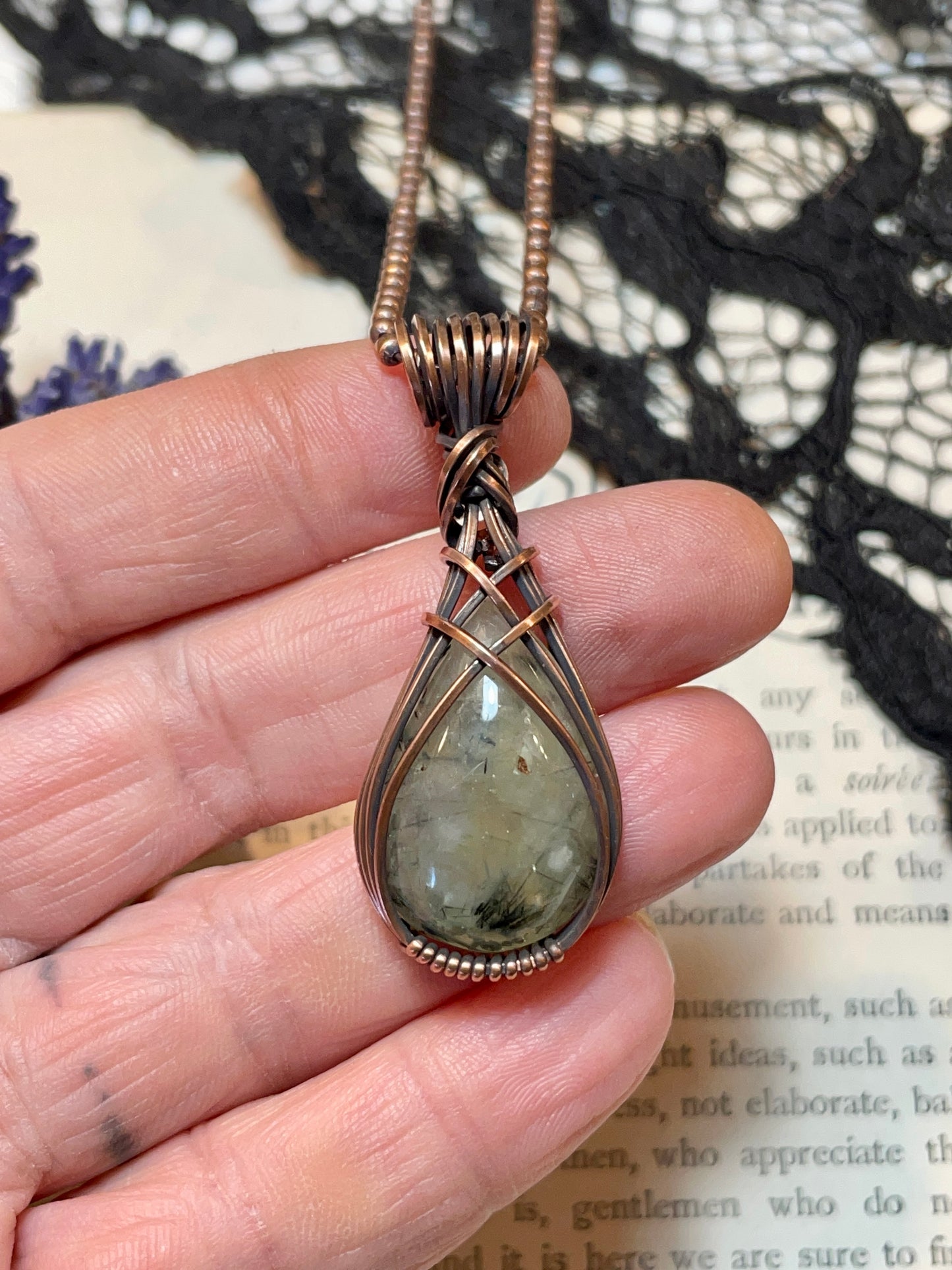 Prehnite Pendant in Copper