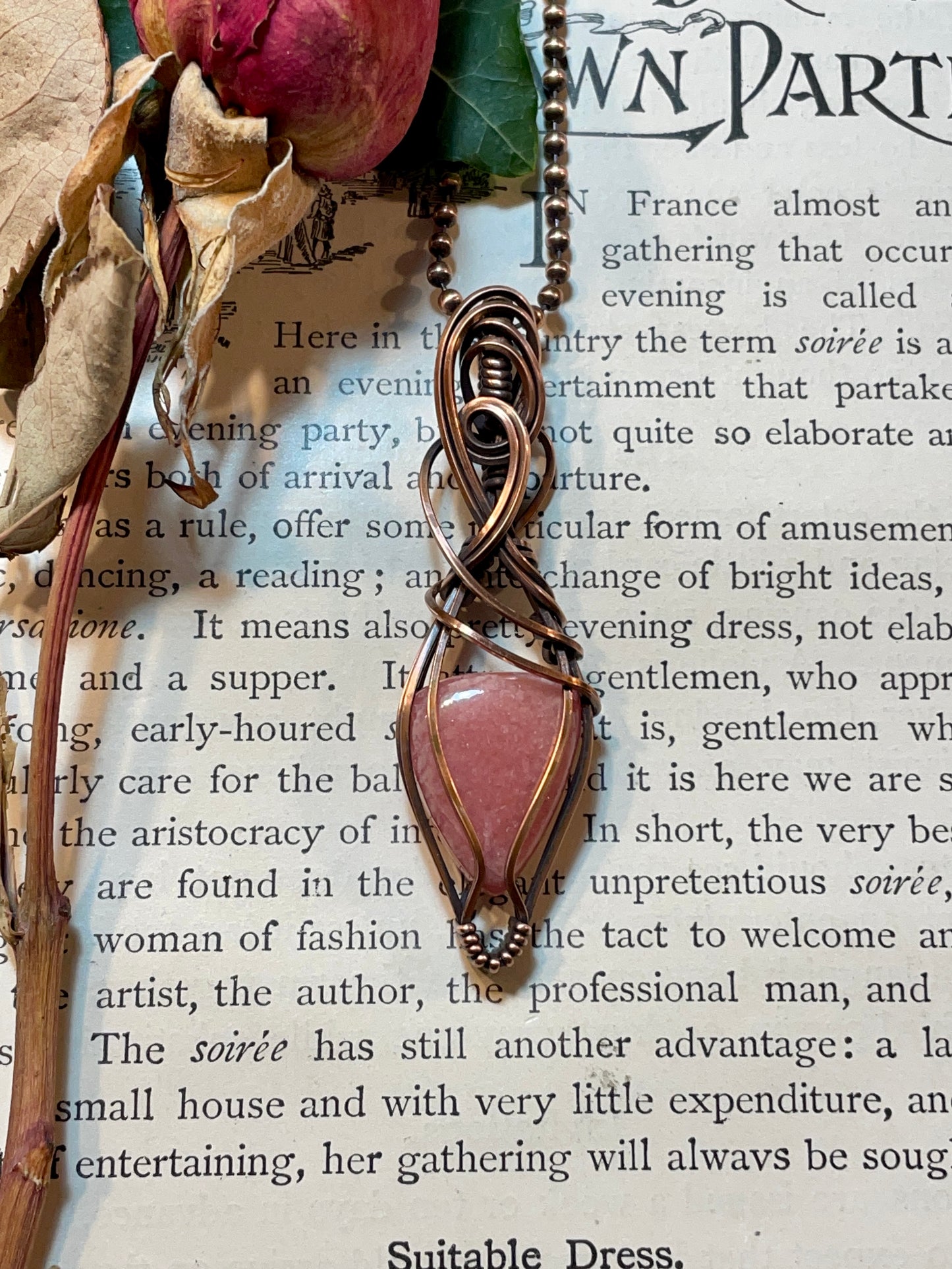 Rhodochrosite Pendant in Copper