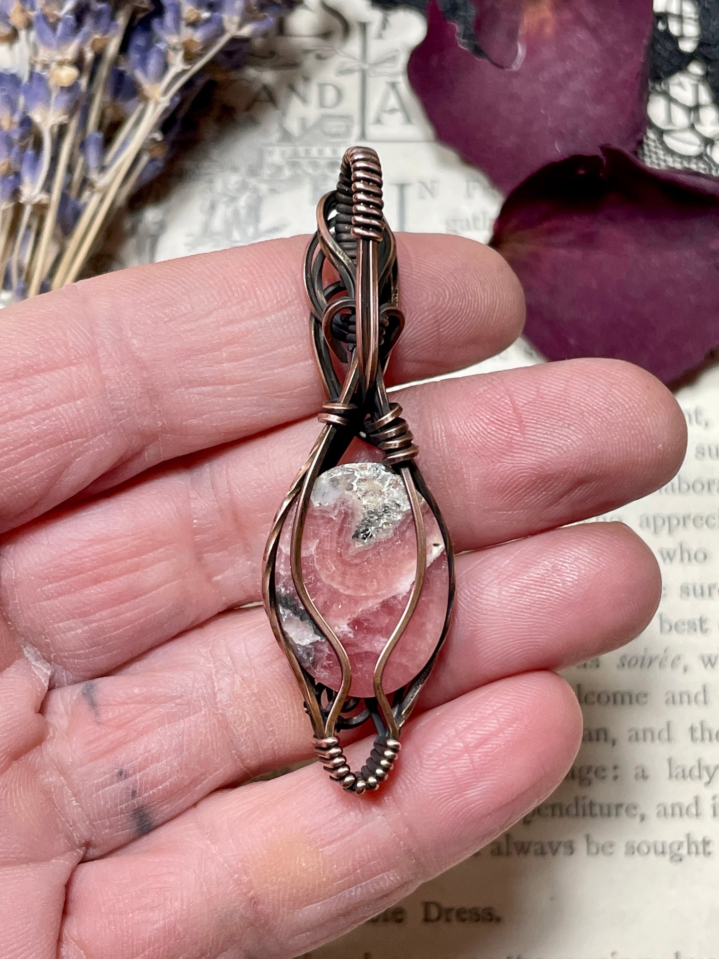 Rhodochrosite Pendant in Copper