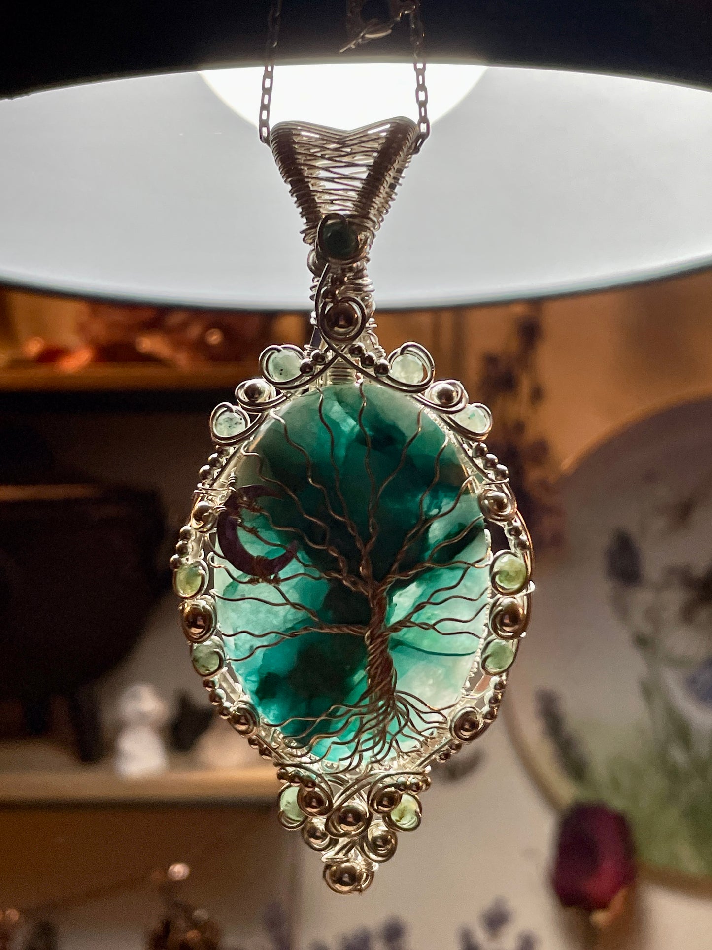 Chrysocolla Quartz Tree of Life Pendant in Sterling Silver