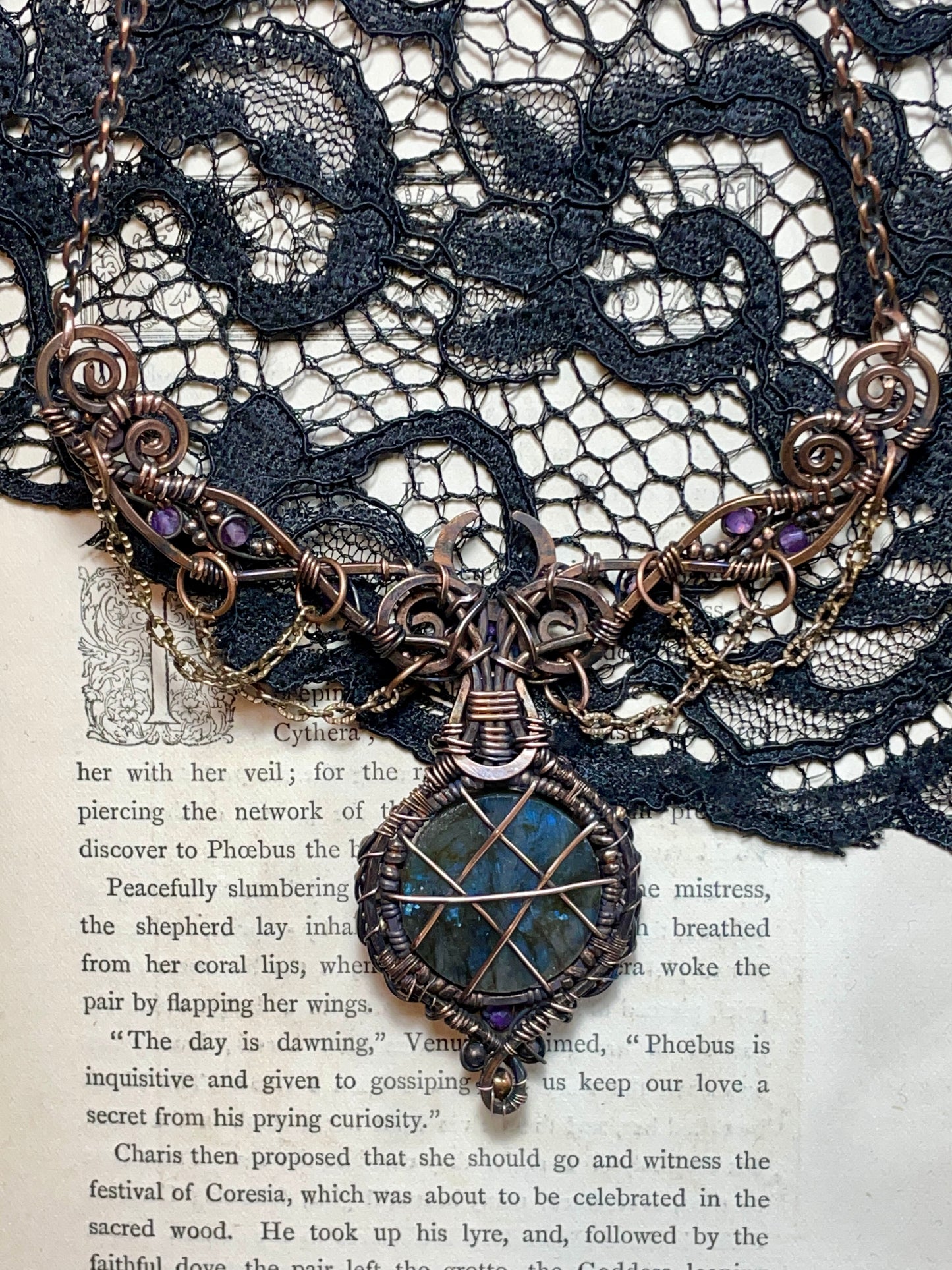 Labradorite Pentacle Collar in Copper