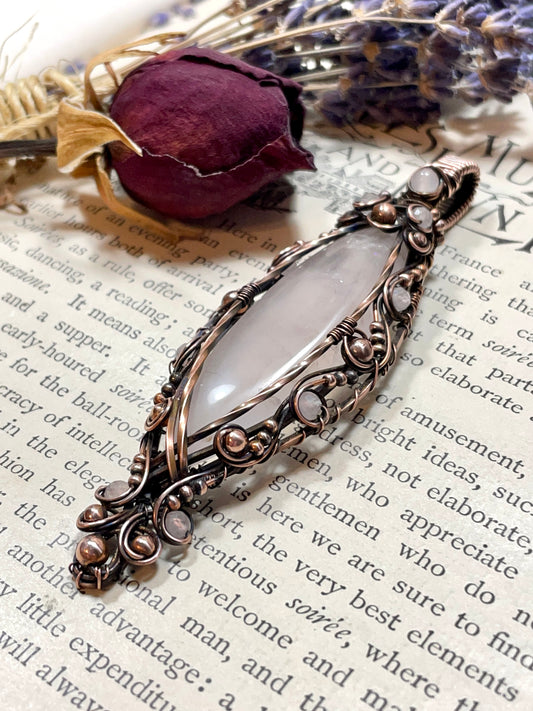 Rose Quartz Pendant in Copper
