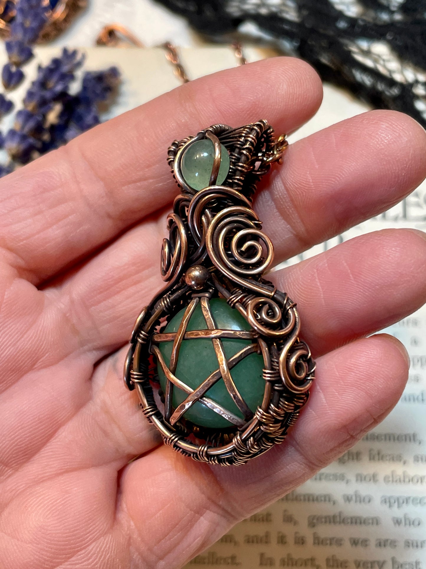 Aventurine (Green Aventurine) Pentacle Pendant in Copper