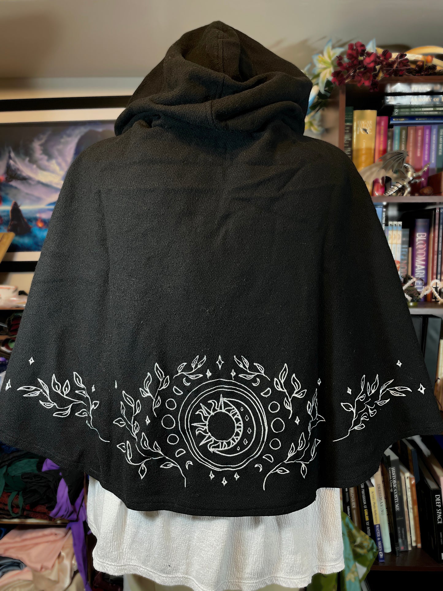 Celestial Black Wool Capelet in Silver