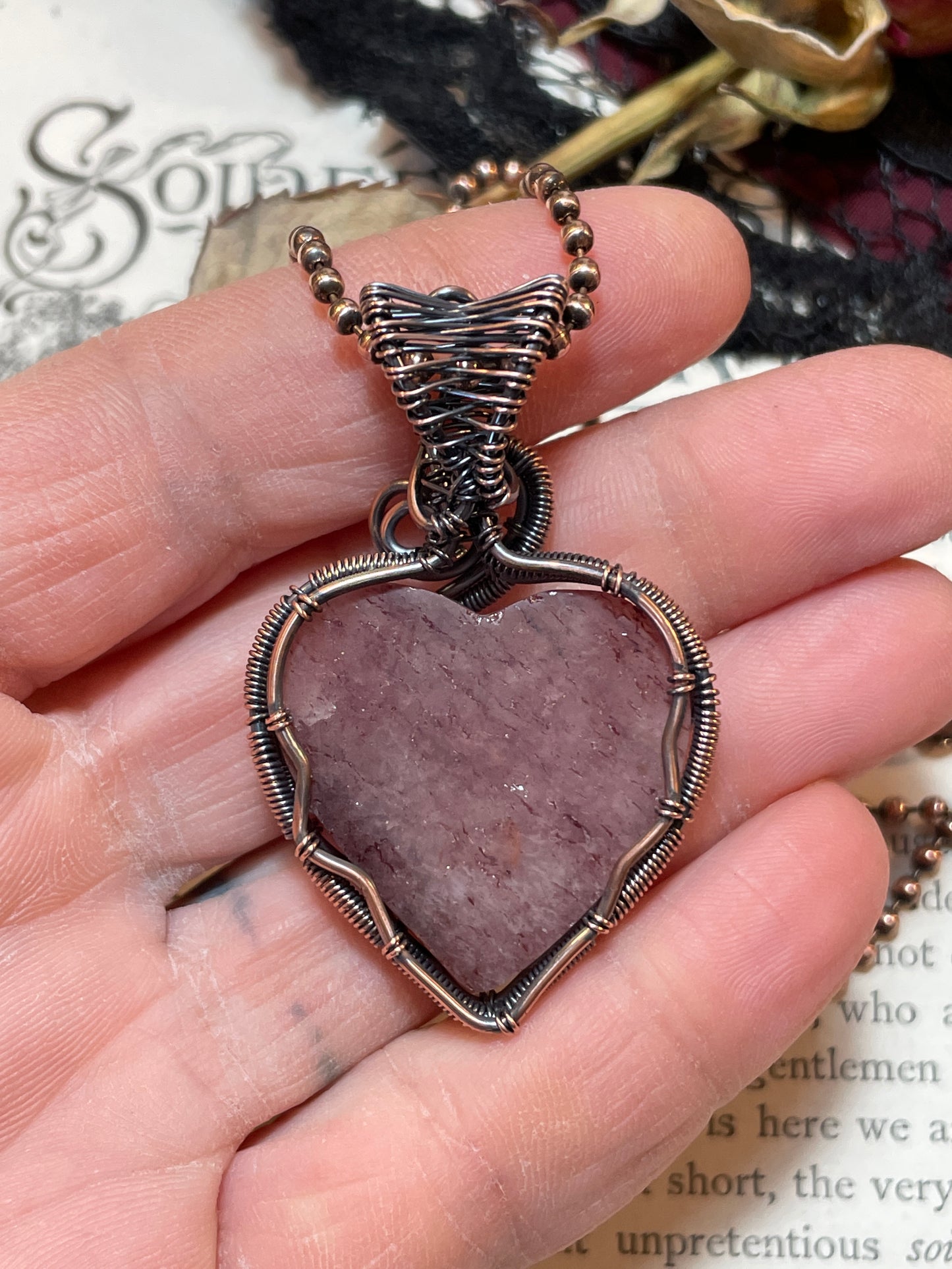 Red Aventurine Heart Pendant in Copper