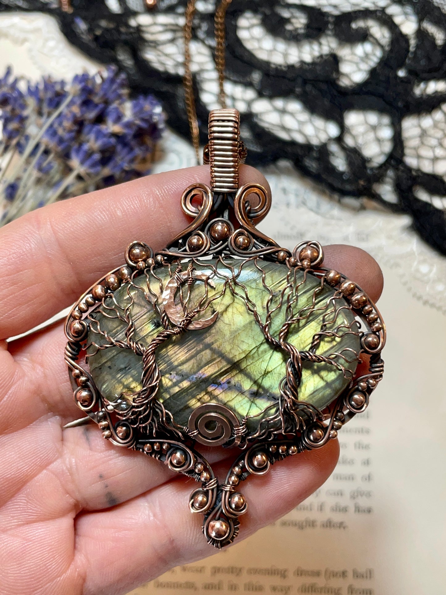 Labradorite Forest Tree of Life Amulet in Copper