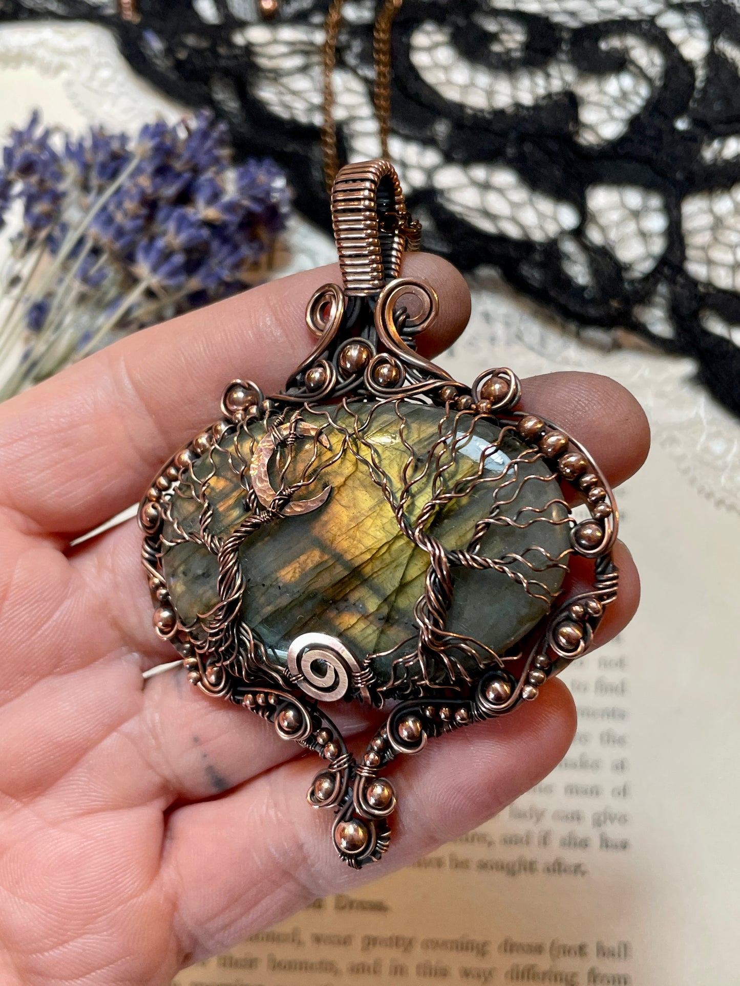 Labradorite Forest Tree of Life Amulet in Copper