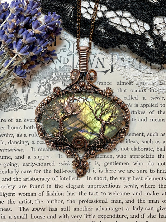 Labradorite Forest Tree of Life Amulet in Copper