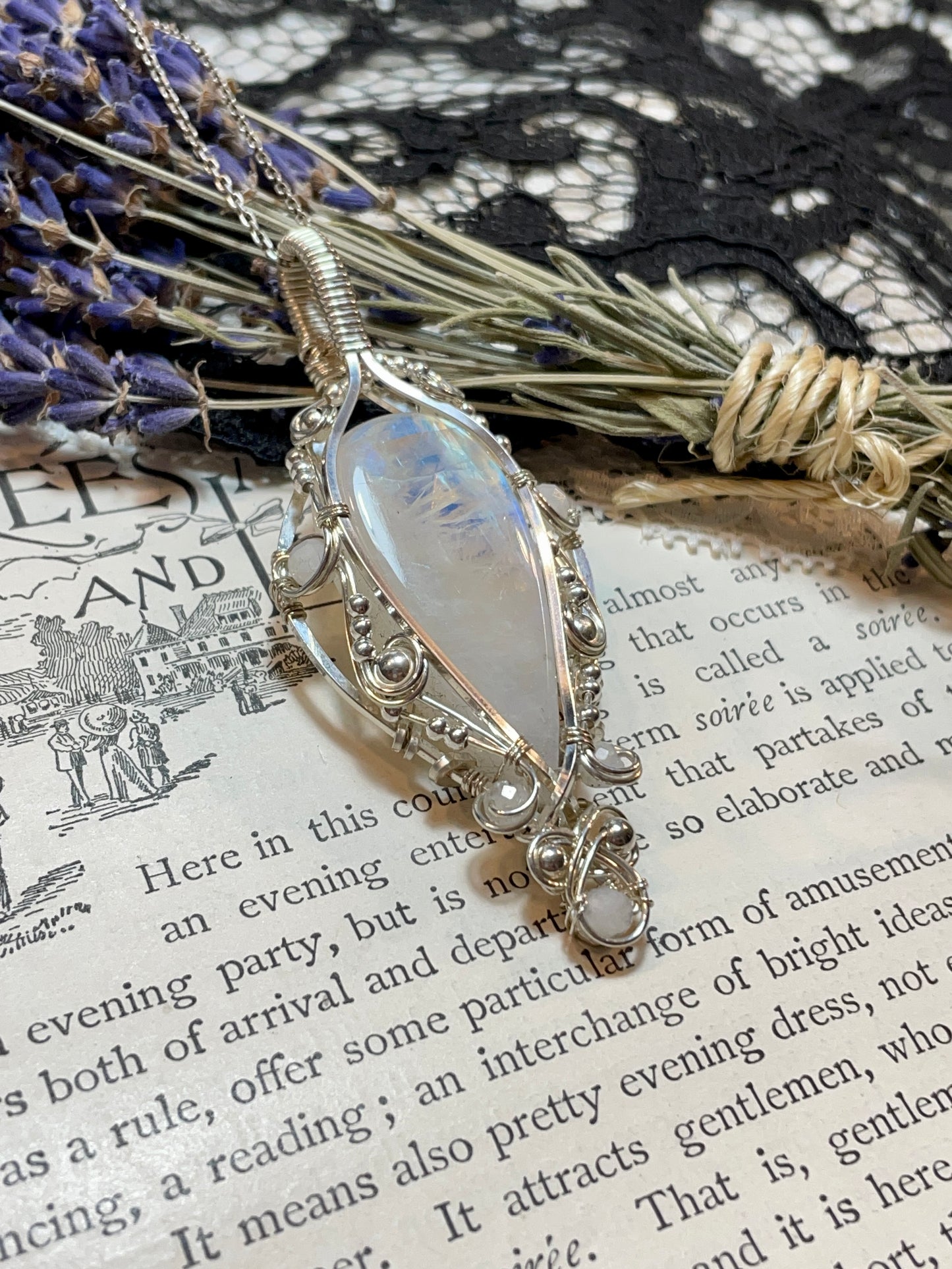Rainbow Moonstone Pendant in Sterling Silver
