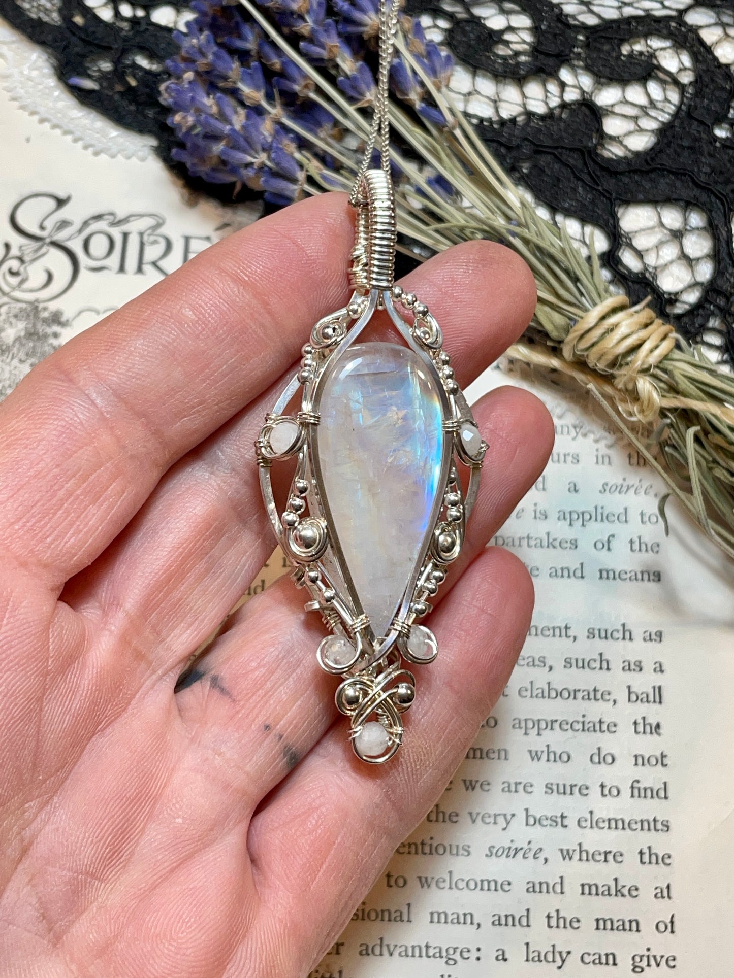 Rainbow Moonstone Pendant in Sterling Silver