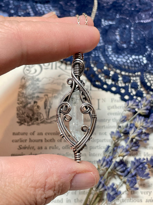 Natural Raw Aquamarine Pendant in Sterling Silver #1