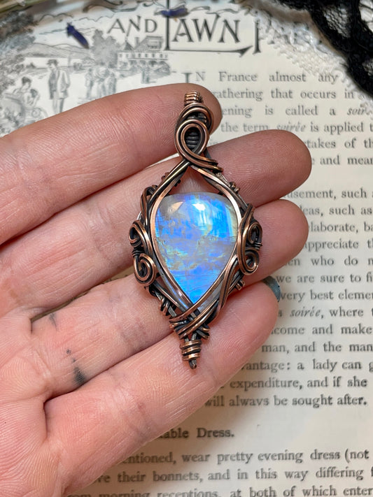 Moonstone (Rainbow Moonstone) Pendant in Copper