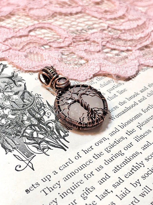 Rose Quartz Tree of Life Mini Pendant in Copper