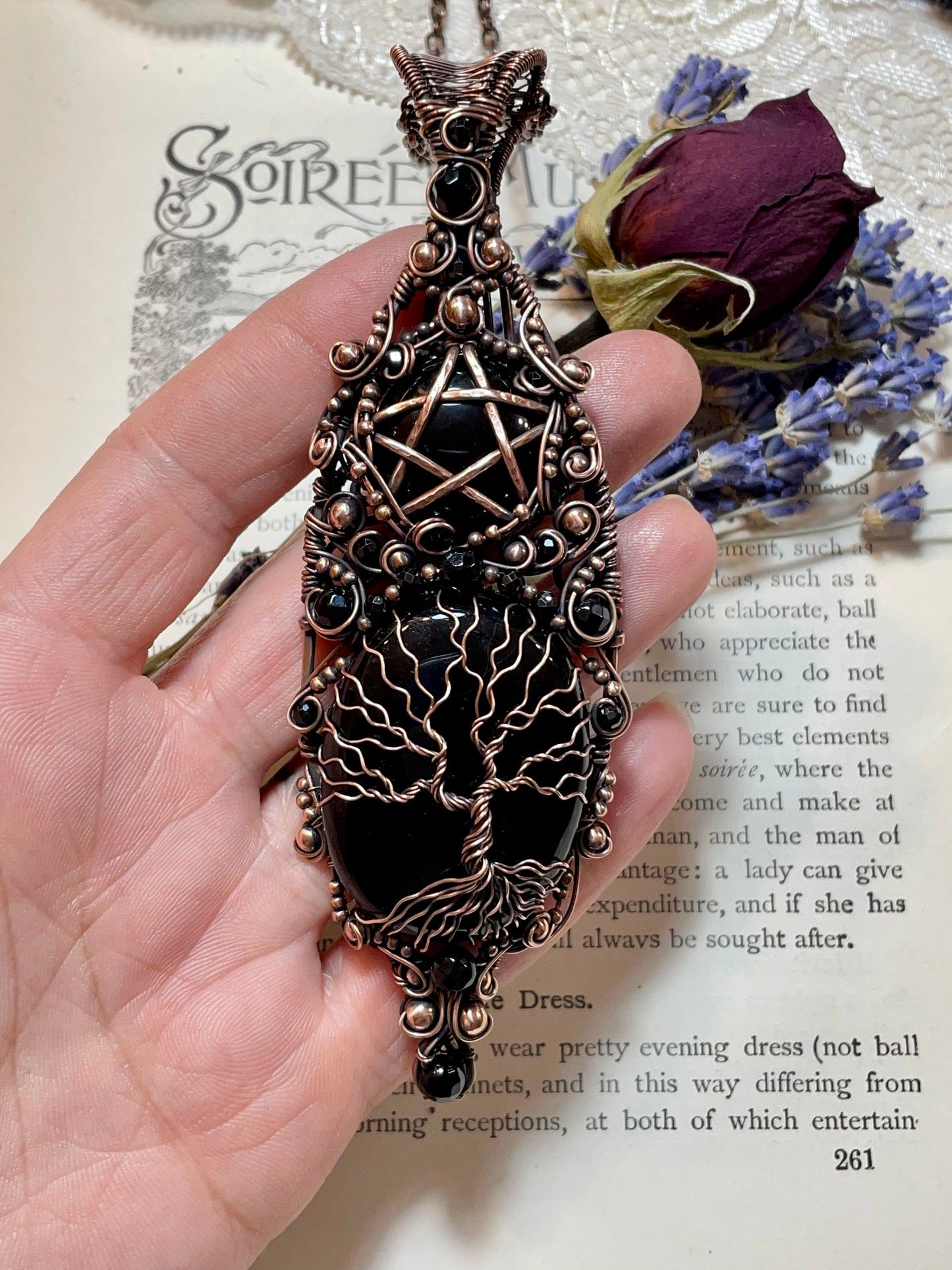 Onyx Tree of Life Pentacle Amulet in Copper