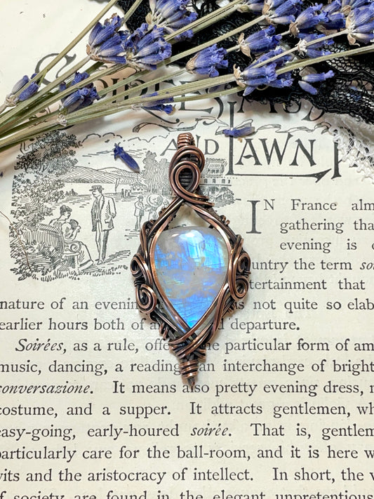 Moonstone (Rainbow Moonstone) Pendant in Copper